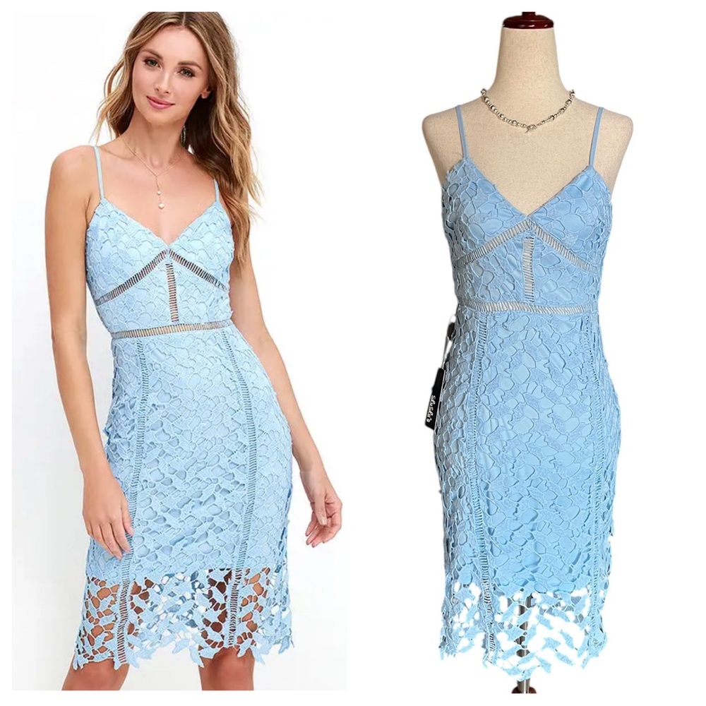 Lulus Burning Desire Light Blue Lace Dress